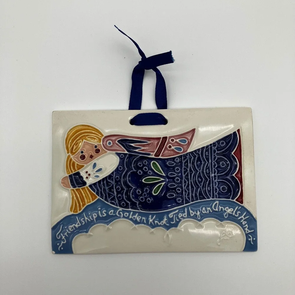 J. Duban Designs Wall Hanging Tile 1988 6x4.5 Blue Angel Friendship Quote